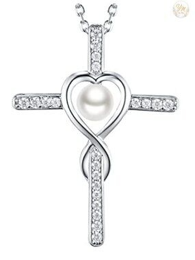 Sterling Silver Created Pearl Love Infinity Pendant Necklace